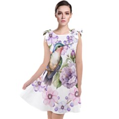 Hummingbird In Floral Heart Tie Up Tunic Dress by augustinet