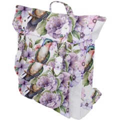 Hummingbird In Floral Heart Buckle Up Backpack by augustinet