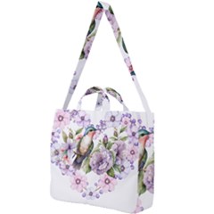 Hummingbird In Floral Heart Square Shoulder Tote Bag by augustinet