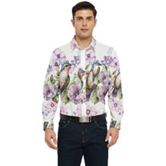 Hummingbird In Floral Heart Men s Long Sleeve Pocket Shirt  by augustinet