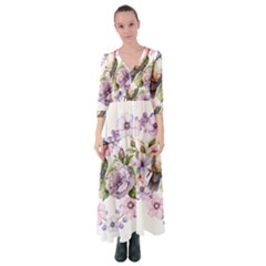 Hummingbird In Floral Heart Button Up Maxi Dress by augustinet