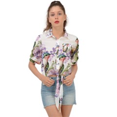 Hummingbird In Floral Heart Tie Front Shirt  by augustinet