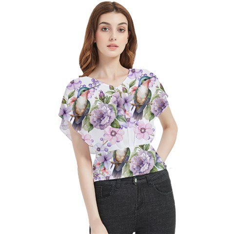 Hummingbird In Floral Heart Butterfly Chiffon Blouse by augustinet