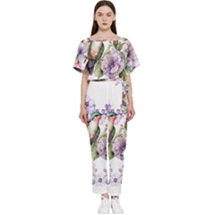 Hummingbird In Floral Heart Batwing Lightweight Chiffon Jumpsuit by augustinet