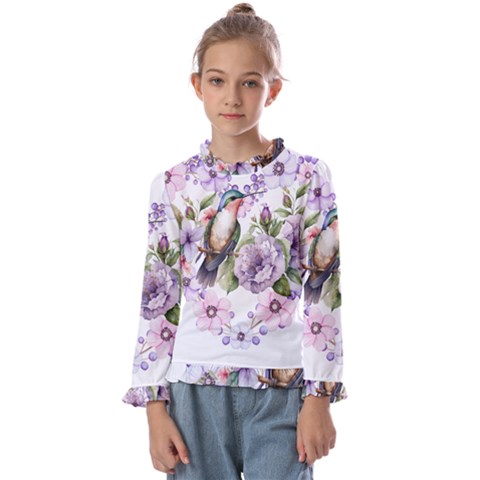 Hummingbird In Floral Heart Kids  Frill Detail Tee by augustinet