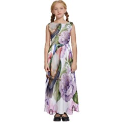 Hummingbird In Floral Heart Kids  Satin Sleeveless Maxi Dress by augustinet