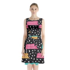 Art Pattern Design Wallpaper Background Print Patterns Sleeveless Waist Tie Chiffon Dress