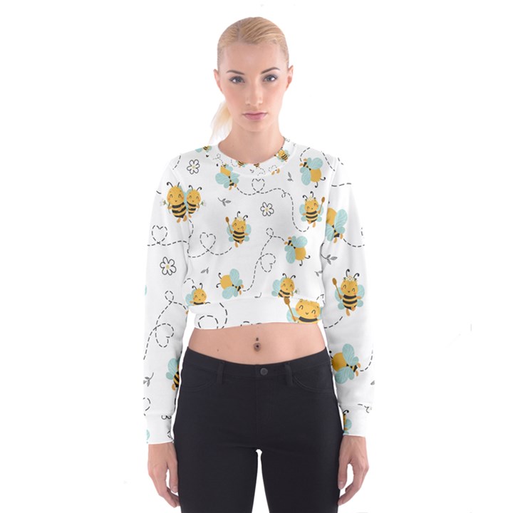 Bee Art Pattern Design Wallpaper Background Print Cropped Sweatshirt