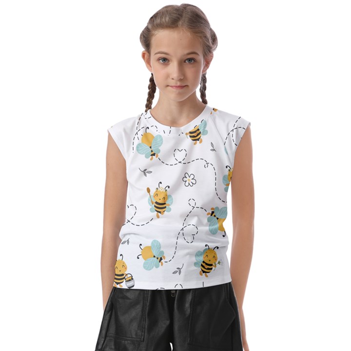 Bee Art Pattern Design Wallpaper Background Print Kids  Raglan Cap Sleeve Tee