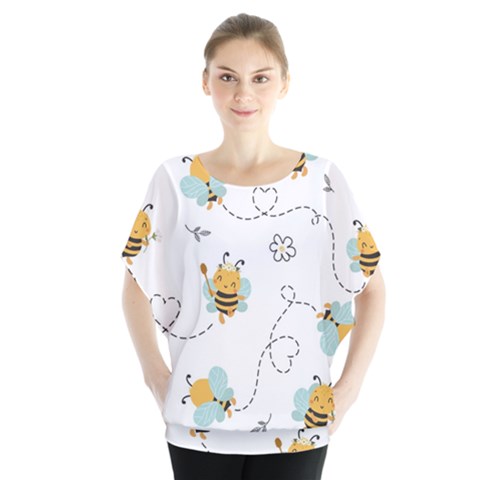 Bee Art Pattern Design Wallpaper Background Print Batwing Chiffon Blouse by Ravend