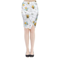 Bee Art Pattern Design Wallpaper Background Print Midi Wrap Pencil Skirt by Ravend