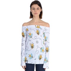 Bee Art Pattern Design Wallpaper Background Print Off Shoulder Long Sleeve Top by Ravend