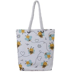 Bee Art Pattern Design Wallpaper Background Print Full Print Rope Handle Tote (small) by Ravend