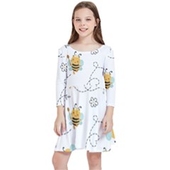 Bee Art Pattern Design Wallpaper Background Print Kids  Quarter Sleeve Skater Dress by Ravend