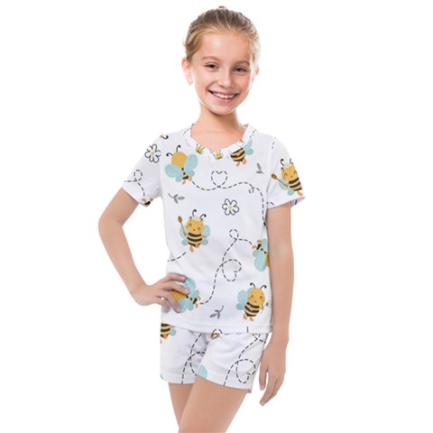 Bee Art Pattern Design Wallpaper Background Print Kids  Mesh Tee And Shorts Set by Ravend