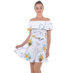 Bee Art Pattern Design Wallpaper Background Print Off Shoulder Velour Dress by Ravend