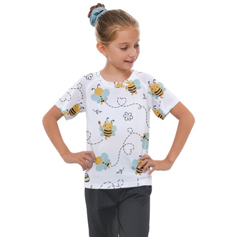 Bee Art Pattern Design Wallpaper Background Print Kids  Mesh Piece Tee by Ravend