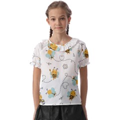 Bee Art Pattern Design Wallpaper Background Print Kids  Frill Chiffon Blouse by Ravend