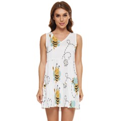 Bee Art Pattern Design Wallpaper Background Print Tiered Sleeveless Mini Dress by Ravend