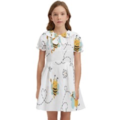 Bee Art Pattern Design Wallpaper Background Print Kids  Bow Tie Puff Sleeve Dress by Ravend