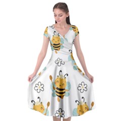 Art Bee Pattern Design Wallpaper Background Cap Sleeve Wrap Front Dress by Ravend