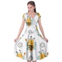 Art Bee Pattern Design Wallpaper Background Cap Sleeve Wrap Front Dress View1