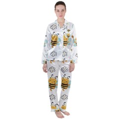 Art Bee Pattern Design Wallpaper Background Women s Long Sleeve Satin Pajamas Set	 by Ravend