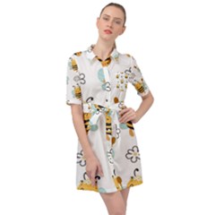 Art Bee Pattern Design Wallpaper Background Belted Shirt Dress by Ravend