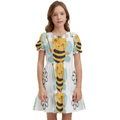 Art Bee Pattern Design Wallpaper Background Kids  Puff Sleeved Dress by Ravend