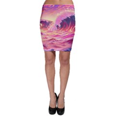 Ai Generated Waves Ocean Sea Tsunami Nautical Red Yellow Bodycon Skirt by Ravend