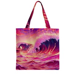 Ai Generated Waves Ocean Sea Tsunami Nautical Red Yellow Zipper Grocery Tote Bag by Ravend