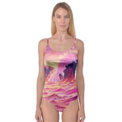 Ai Generated Waves Ocean Sea Tsunami Nautical Red Yellow Camisole Leotard  by Ravend