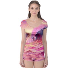 Ai Generated Waves Ocean Sea Tsunami Nautical Red Yellow Boyleg Leotard  by Ravend