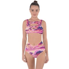 Ai Generated Waves Ocean Sea Tsunami Nautical Red Yellow Bandaged Up Bikini Set  by Ravend