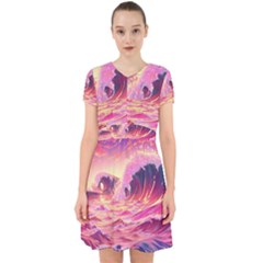 Ai Generated Waves Ocean Sea Tsunami Nautical Red Yellow Adorable In Chiffon Dress by Ravend