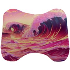 Ai Generated Waves Ocean Sea Tsunami Nautical Red Yellow Head Support Cushion by Ravend