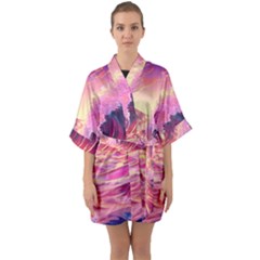 Ai Generated Waves Ocean Sea Tsunami Nautical Red Yellow Half Sleeve Satin Kimono  by Ravend