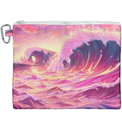 Ai Generated Waves Ocean Sea Tsunami Nautical Red Yellow Canvas Cosmetic Bag (xxxl) by Ravend