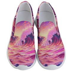 Ai Generated Waves Ocean Sea Tsunami Nautical Red Yellow Men s Lightweight Slip Ons by Ravend