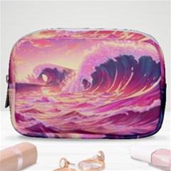 Ai Generated Waves Ocean Sea Tsunami Nautical Red Yellow Make Up Pouch (small) by Ravend