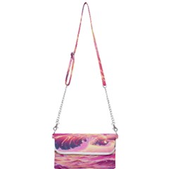 Ai Generated Waves Ocean Sea Tsunami Nautical Red Yellow Mini Crossbody Handbag by Ravend