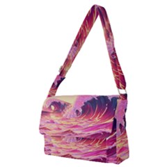 Ai Generated Waves Ocean Sea Tsunami Nautical Red Yellow Full Print Messenger Bag (m) by Ravend