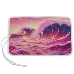 Ai Generated Waves Ocean Sea Tsunami Nautical Red Yellow Pen Storage Case (l) by Ravend