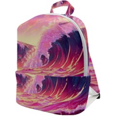 Ai Generated Waves Ocean Sea Tsunami Nautical Red Yellow Zip Up Backpack by Ravend