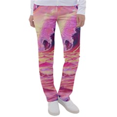 Ai Generated Waves Ocean Sea Tsunami Nautical Red Yellow Women s Casual Pants by Ravend