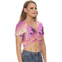 Ai Generated Waves Ocean Sea Tsunami Nautical Red Yellow Twist Front Crop Top View3