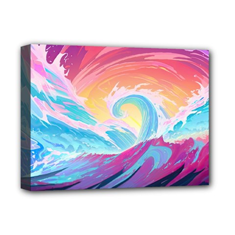 Ai Generated Waves Ocean Sea Tsunami Nautical Deluxe Canvas 16  X 12  (stretched)  by Ravend