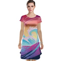 Ai Generated Waves Ocean Sea Tsunami Nautical Cap Sleeve Nightdress by Ravend