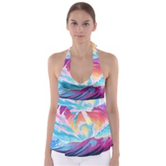 Ai Generated Waves Ocean Sea Tsunami Nautical Babydoll Tankini Top by Ravend