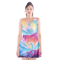 Ai Generated Waves Ocean Sea Tsunami Nautical Scoop Neck Skater Dress by Ravend